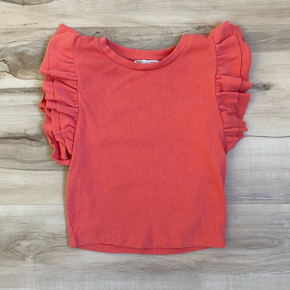 Zara Ruffle Coral Crop Top